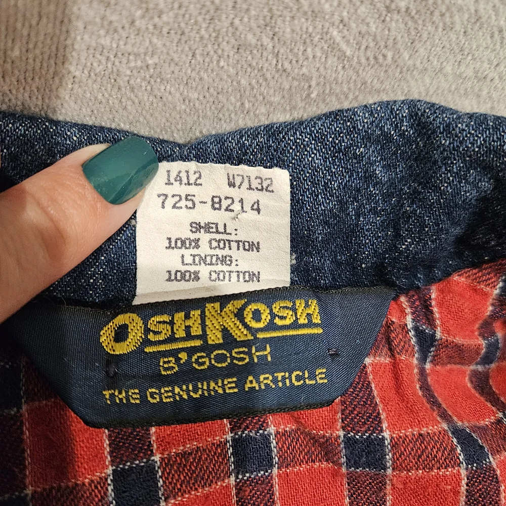 Vintage OshKosh B'gosh Blue Denim Jacket with Red Plaid Lining